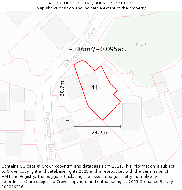 41, ROCHESTER DRIVE, BURNLEY, BB10 2BH: Plot and title map