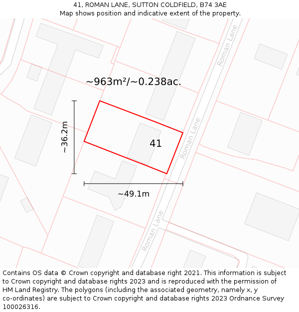 41, ROMAN LANE, SUTTON COLDFIELD, B74 3AE: Plot and title map