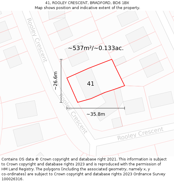 41, ROOLEY CRESCENT, BRADFORD, BD6 1BX: Plot and title map