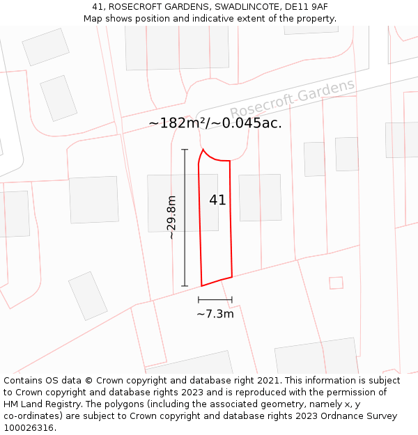 41, ROSECROFT GARDENS, SWADLINCOTE, DE11 9AF: Plot and title map