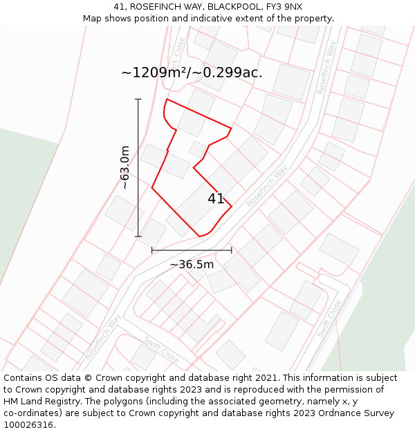 41, ROSEFINCH WAY, BLACKPOOL, FY3 9NX: Plot and title map