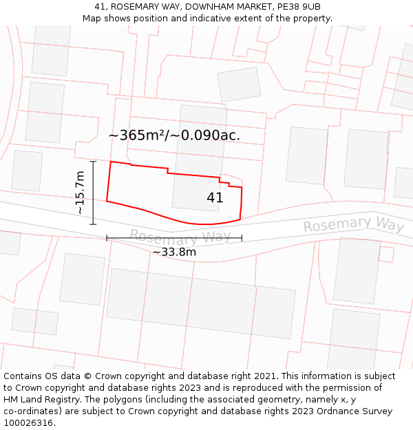 41, ROSEMARY WAY, DOWNHAM MARKET, PE38 9UB: Plot and title map