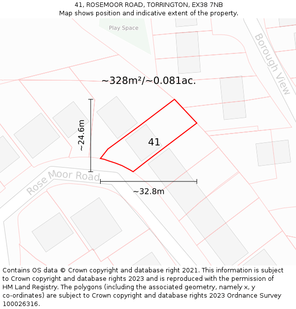 41, ROSEMOOR ROAD, TORRINGTON, EX38 7NB: Plot and title map