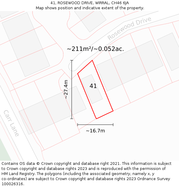 41, ROSEWOOD DRIVE, WIRRAL, CH46 6JA: Plot and title map