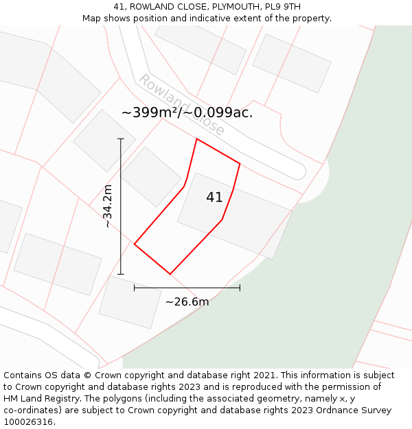 41, ROWLAND CLOSE, PLYMOUTH, PL9 9TH: Plot and title map