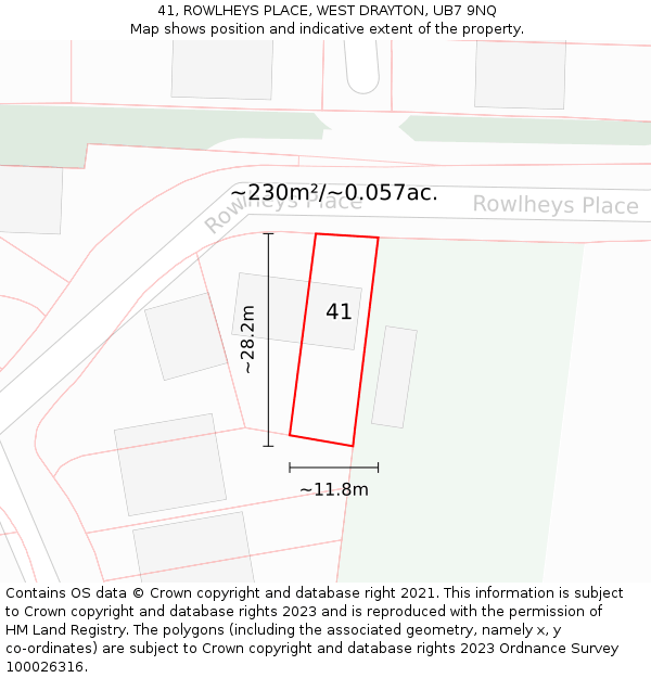 41, ROWLHEYS PLACE, WEST DRAYTON, UB7 9NQ: Plot and title map