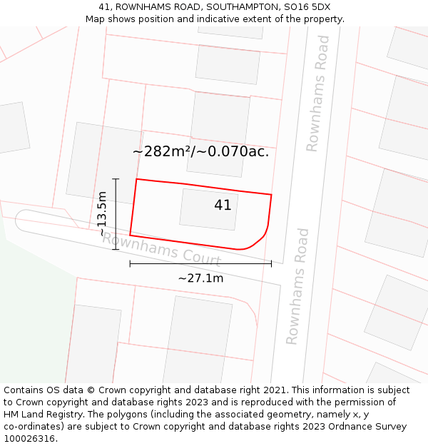 41, ROWNHAMS ROAD, SOUTHAMPTON, SO16 5DX: Plot and title map