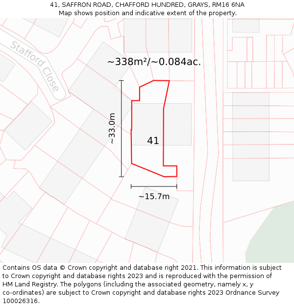 41, SAFFRON ROAD, CHAFFORD HUNDRED, GRAYS, RM16 6NA: Plot and title map