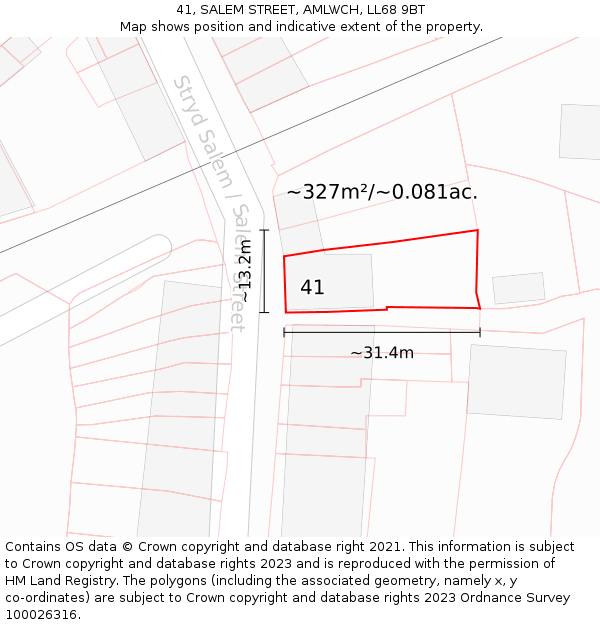 41, SALEM STREET, AMLWCH, LL68 9BT: Plot and title map