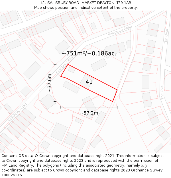 41, SALISBURY ROAD, MARKET DRAYTON, TF9 1AR: Plot and title map