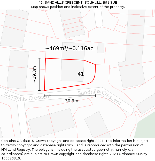 41, SANDHILLS CRESCENT, SOLIHULL, B91 3UE: Plot and title map