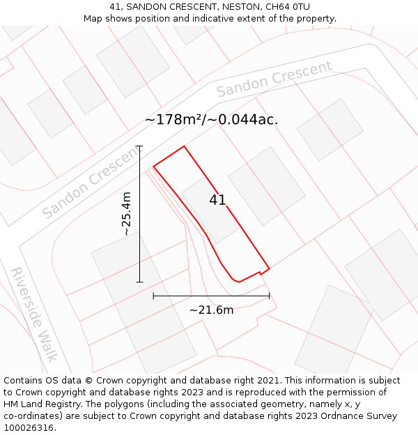 41, SANDON CRESCENT, NESTON, CH64 0TU: Plot and title map