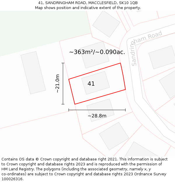 41, SANDRINGHAM ROAD, MACCLESFIELD, SK10 1QB: Plot and title map