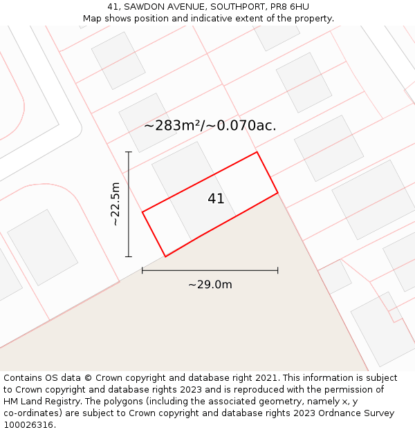 41, SAWDON AVENUE, SOUTHPORT, PR8 6HU: Plot and title map