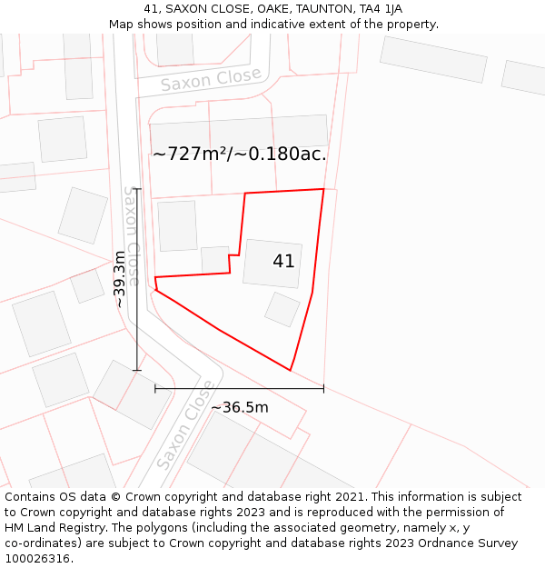 41, SAXON CLOSE, OAKE, TAUNTON, TA4 1JA: Plot and title map