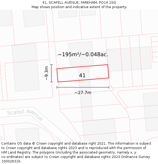 41, SCAFELL AVENUE, FAREHAM, PO14 1SG: Plot and title map