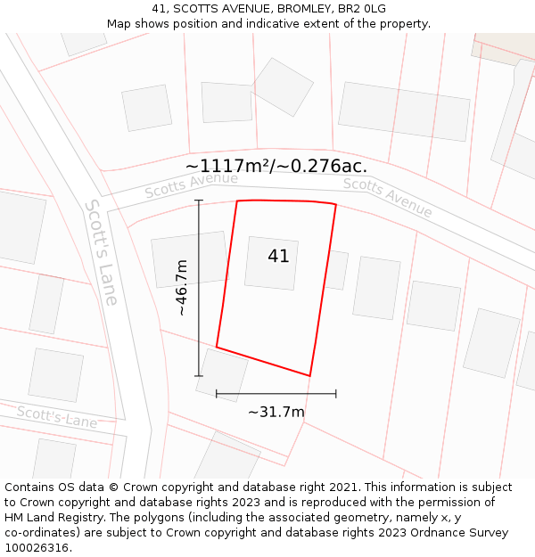 41, SCOTTS AVENUE, BROMLEY, BR2 0LG: Plot and title map