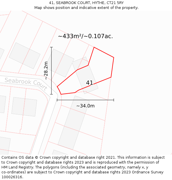 41, SEABROOK COURT, HYTHE, CT21 5RY: Plot and title map