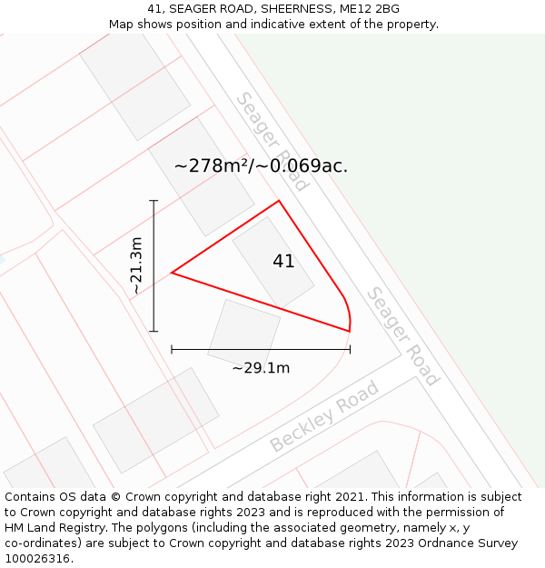 41, SEAGER ROAD, SHEERNESS, ME12 2BG: Plot and title map