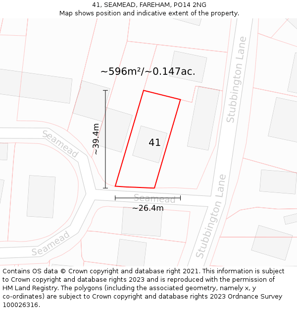 41, SEAMEAD, FAREHAM, PO14 2NG: Plot and title map