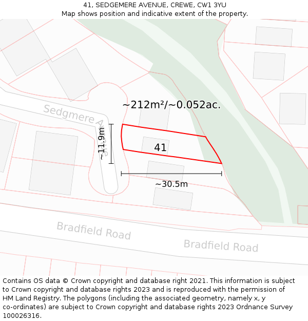 41, SEDGEMERE AVENUE, CREWE, CW1 3YU: Plot and title map