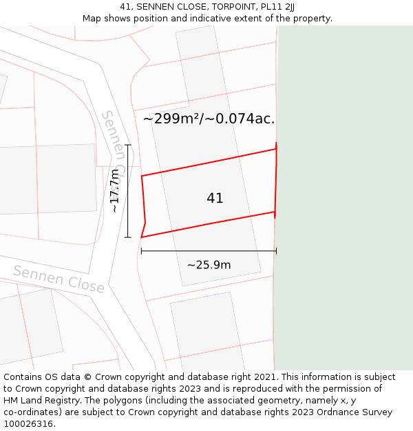 41, SENNEN CLOSE, TORPOINT, PL11 2JJ: Plot and title map