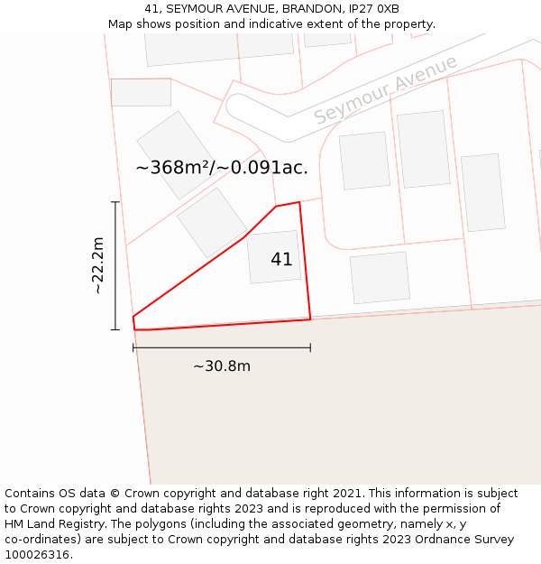 41, SEYMOUR AVENUE, BRANDON, IP27 0XB: Plot and title map