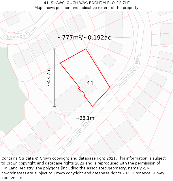 41, SHAWCLOUGH WAY, ROCHDALE, OL12 7HF: Plot and title map