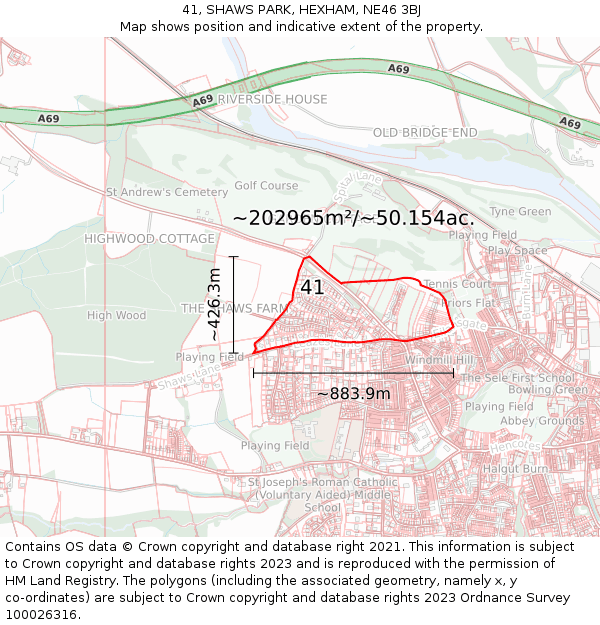 41, SHAWS PARK, HEXHAM, NE46 3BJ: Plot and title map