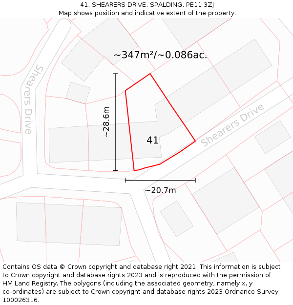 41, SHEARERS DRIVE, SPALDING, PE11 3ZJ: Plot and title map