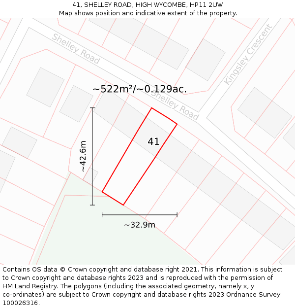 41, SHELLEY ROAD, HIGH WYCOMBE, HP11 2UW: Plot and title map