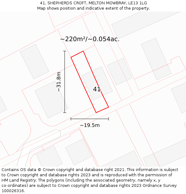 41, SHEPHERDS CROFT, MELTON MOWBRAY, LE13 1LG: Plot and title map