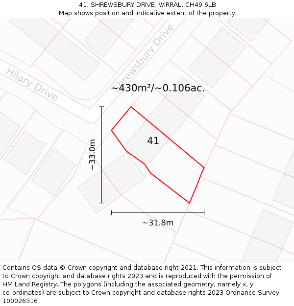 41, SHREWSBURY DRIVE, WIRRAL, CH49 6LB: Plot and title map