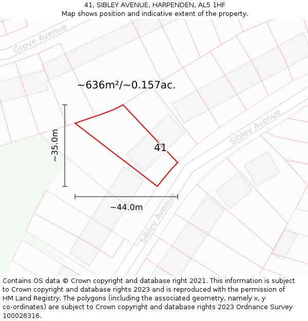 41, SIBLEY AVENUE, HARPENDEN, AL5 1HF: Plot and title map