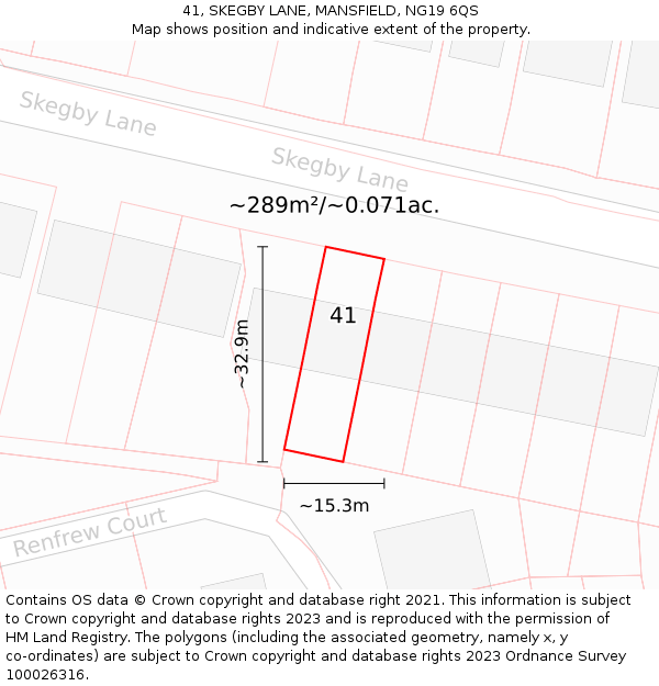 41, SKEGBY LANE, MANSFIELD, NG19 6QS: Plot and title map