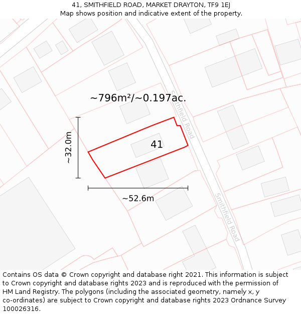 41, SMITHFIELD ROAD, MARKET DRAYTON, TF9 1EJ: Plot and title map