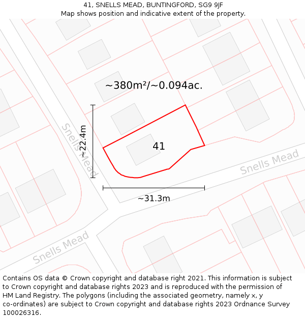 41, SNELLS MEAD, BUNTINGFORD, SG9 9JF: Plot and title map