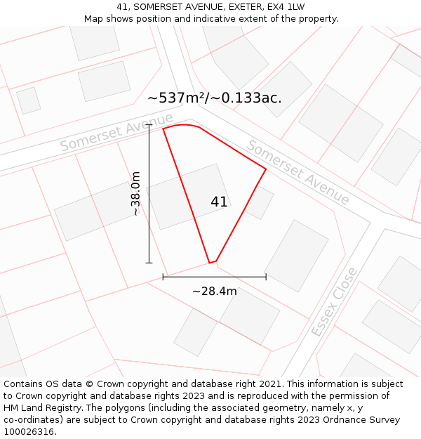 41, SOMERSET AVENUE, EXETER, EX4 1LW: Plot and title map