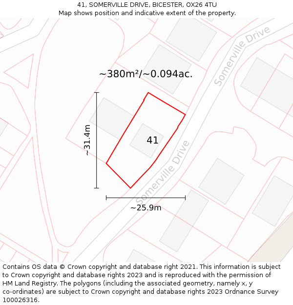 41, SOMERVILLE DRIVE, BICESTER, OX26 4TU: Plot and title map