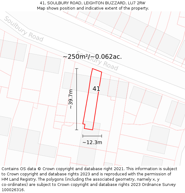 41, SOULBURY ROAD, LEIGHTON BUZZARD, LU7 2RW: Plot and title map