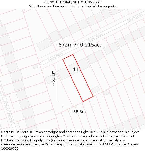 41, SOUTH DRIVE, SUTTON, SM2 7PH: Plot and title map