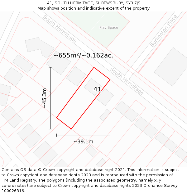 41, SOUTH HERMITAGE, SHREWSBURY, SY3 7JS: Plot and title map