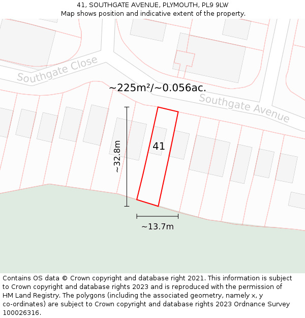 41, SOUTHGATE AVENUE, PLYMOUTH, PL9 9LW: Plot and title map