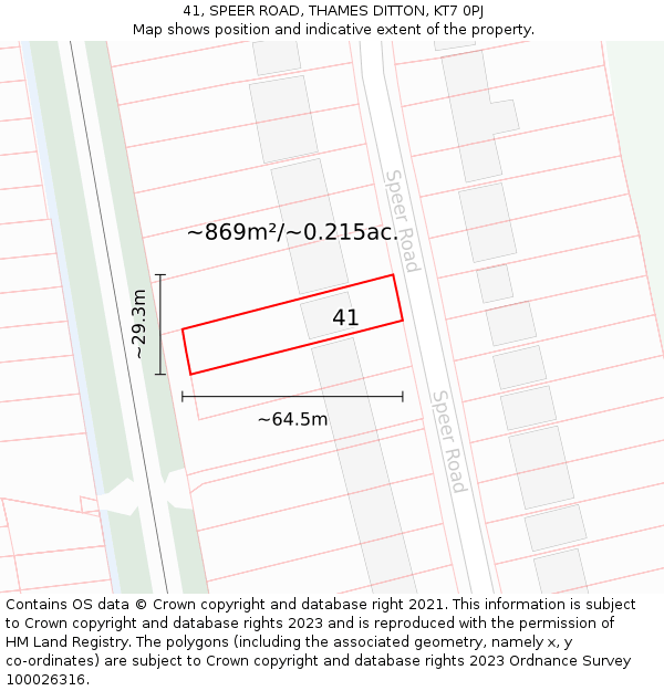 41, SPEER ROAD, THAMES DITTON, KT7 0PJ: Plot and title map