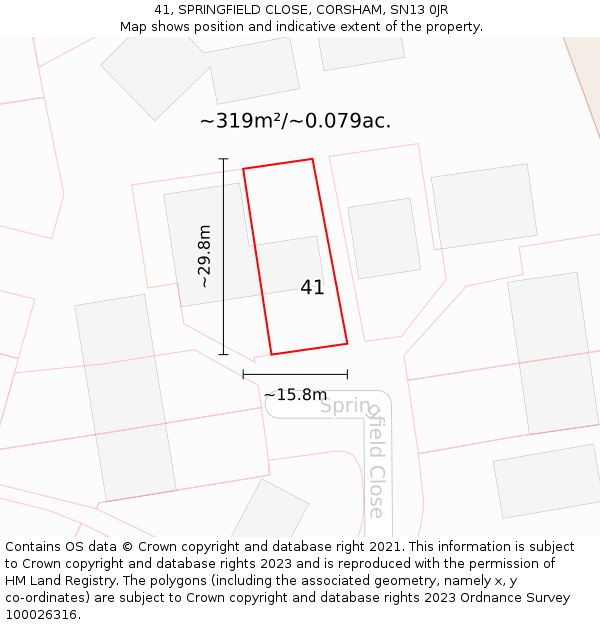 41, SPRINGFIELD CLOSE, CORSHAM, SN13 0JR: Plot and title map