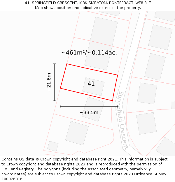 41, SPRINGFIELD CRESCENT, KIRK SMEATON, PONTEFRACT, WF8 3LE: Plot and title map