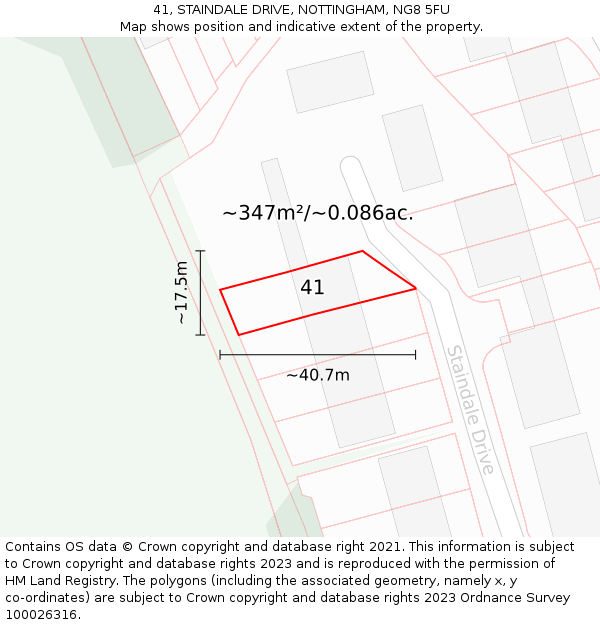 41, STAINDALE DRIVE, NOTTINGHAM, NG8 5FU: Plot and title map