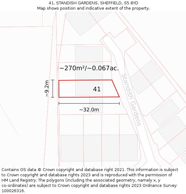 41, STANDISH GARDENS, SHEFFIELD, S5 8YD: Plot and title map