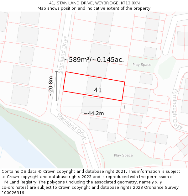 41, STANILAND DRIVE, WEYBRIDGE, KT13 0XN: Plot and title map