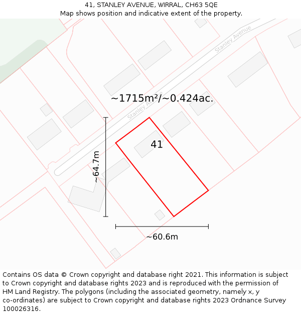 41, STANLEY AVENUE, WIRRAL, CH63 5QE: Plot and title map